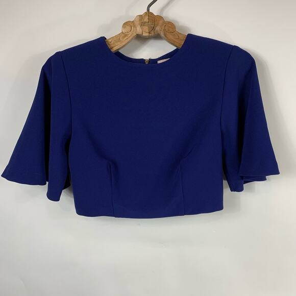 Royal Blue Flutter Sleeve Crop Top Back Zip Small - Picture 1 of 3